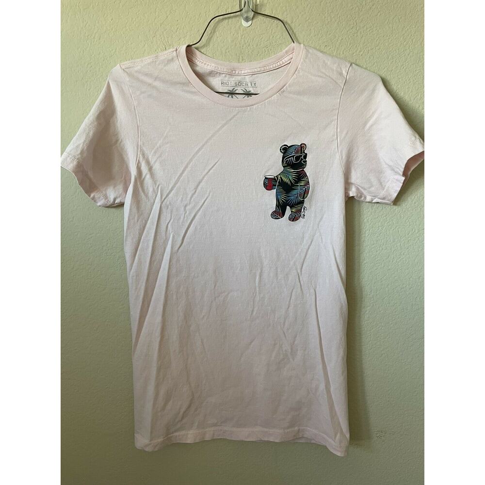 Riot Society Colorful Tropic Bear Crew Neck Short Sleeve Men's T Shirt Size S